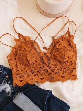 Zenana Lace Padded Bralette – Rust/Orange – Size Medium – NEW